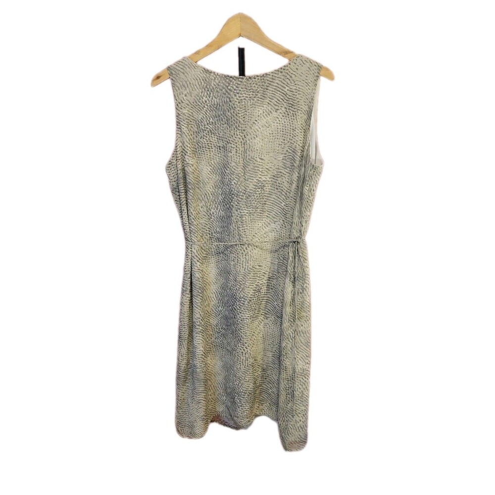 Liz Claiborne Women's Silk Sheath Dress 16 Petite Beige Grey Pattern Casual Midi